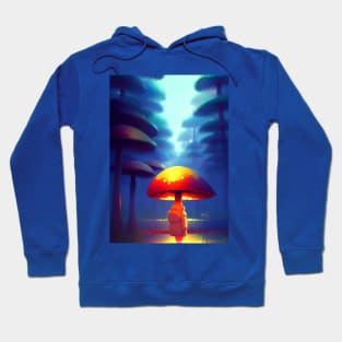 DREAMY SURREAL RED MUSHROOMS IN BLUE FOREST Hoodie